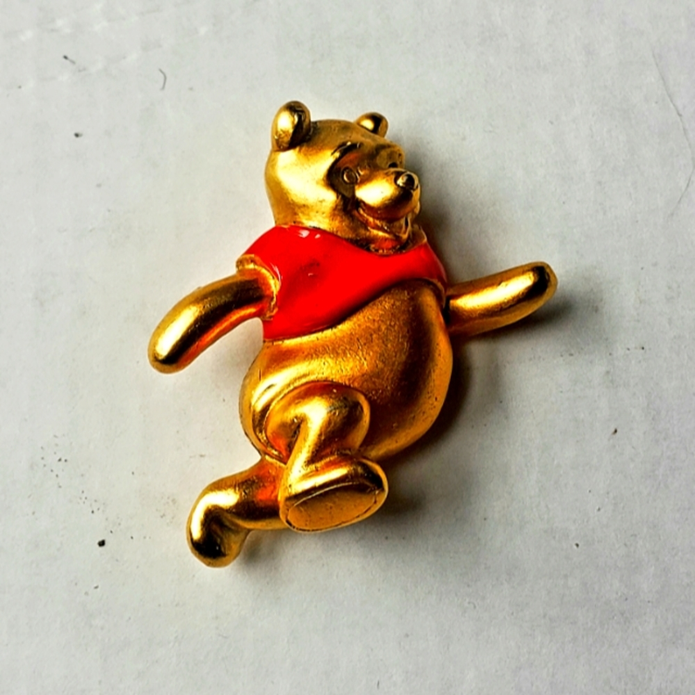 Vintage red and gold Winnie the Pooh brooch